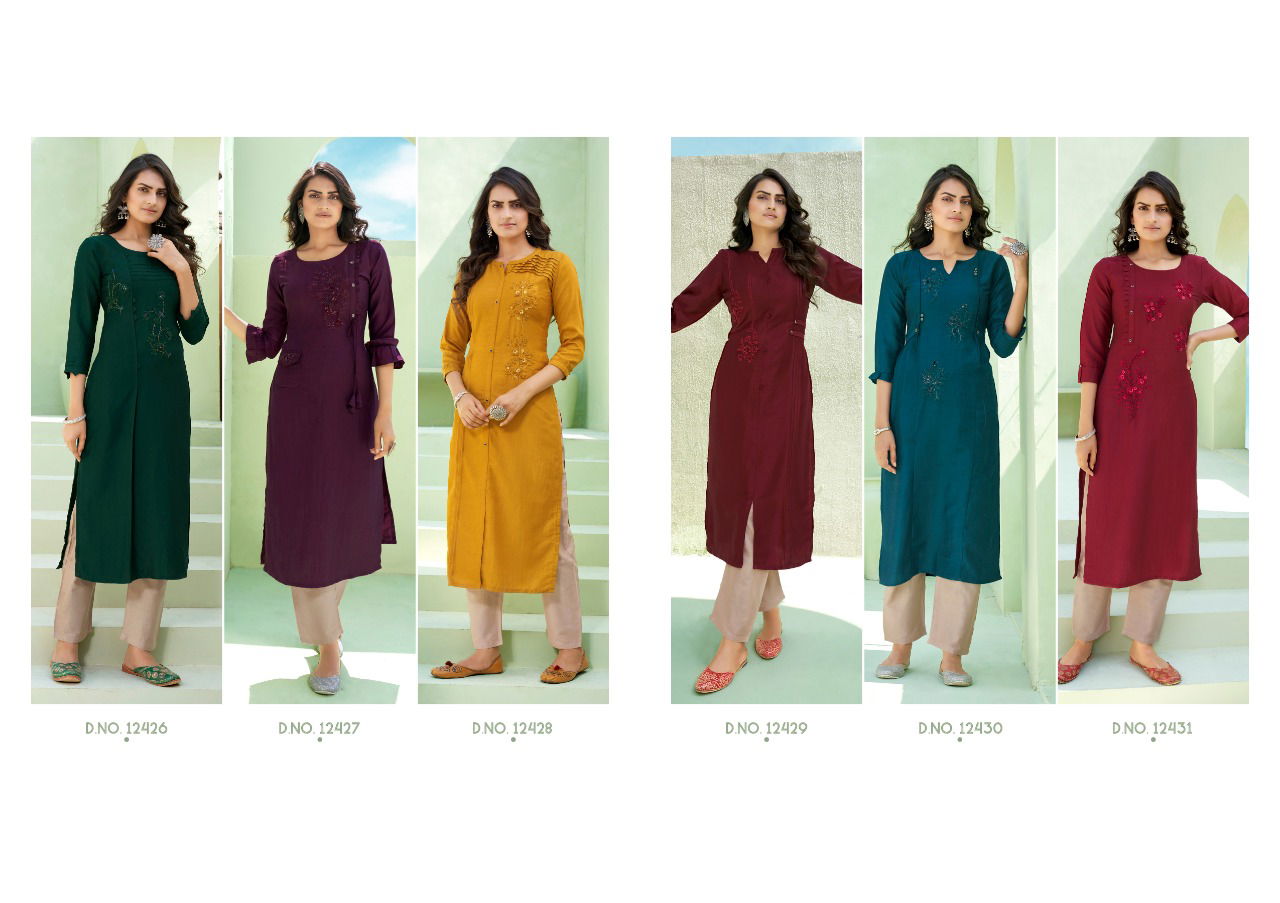 KALAROOP OCTAVIA VOL-7 Latest Fancy Festive Wear Lining Silk With Fancy Hand Work Kurtis With Bottom Collection
